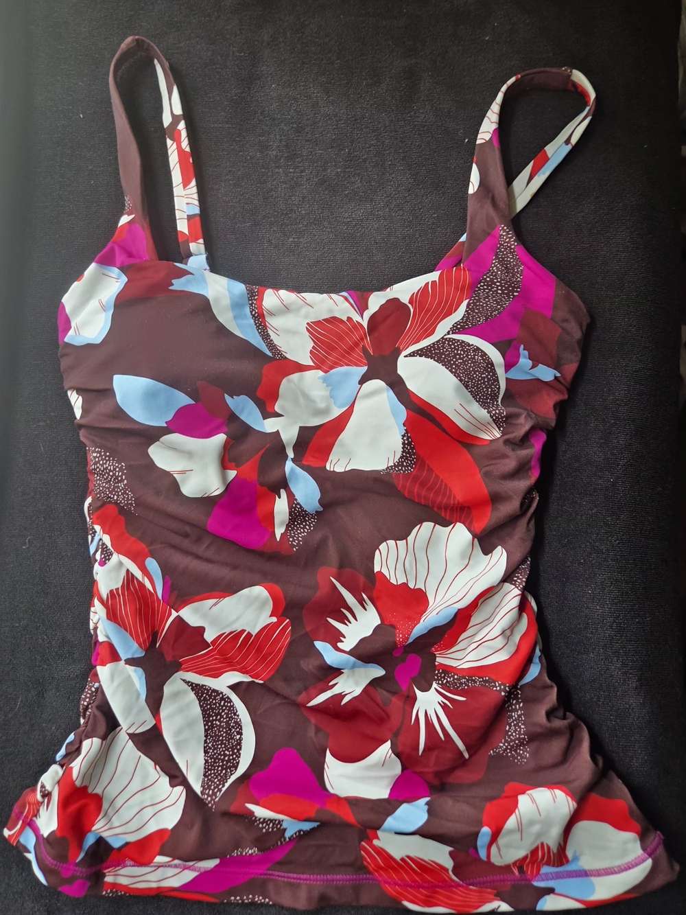 Athleta Brown Floral Tankini Top with Red, Pink & Light Blue Accents